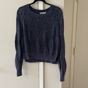 Lucky Brand Navy Open-Knit Crewneck Sweater